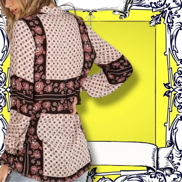 Free People ‘Changing Times’ Border Print Tunic Top in “Tea Combo” Size Large - Picture 2 of 16